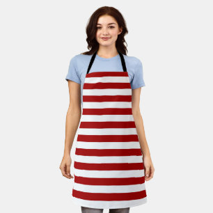 Dark Candy Apple Red and White Stripes Apron