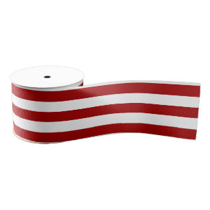 Dark Candy Apple Red and White Stripes Grosgrain Ribbon