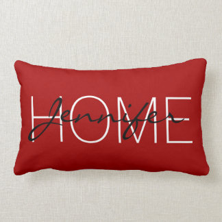 Dark candy apple red colour home monogram lumbar cushion