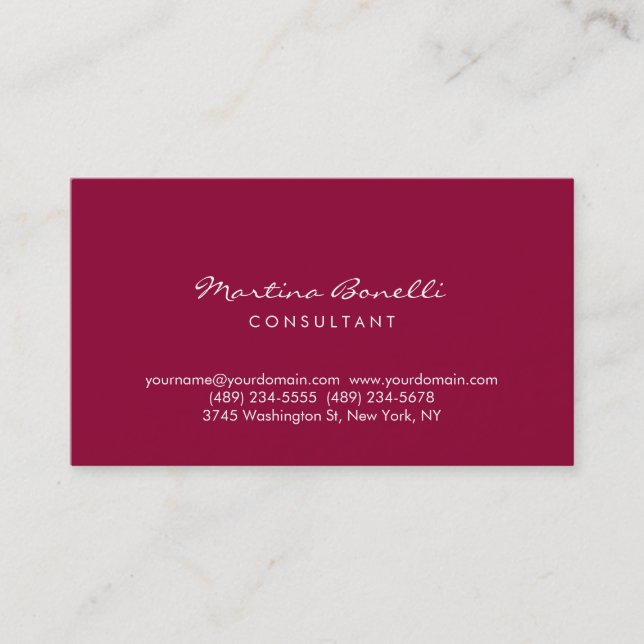 Dark Carmine Minimalist Script Business Card (Front)