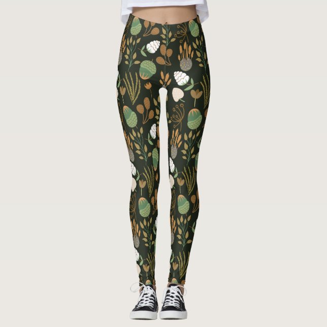 Dark Carrots And Nuts Pattern Leggings (Front)