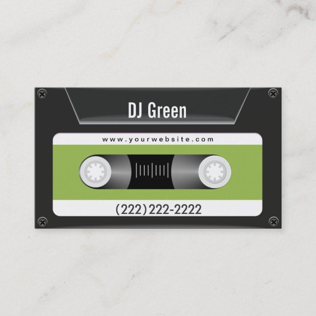 Dark Cassette Tape(Green) Music DJ Business Card (Front)