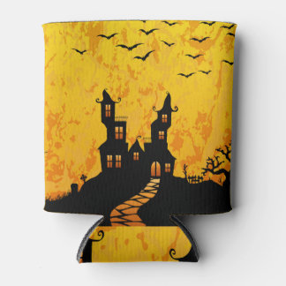 Dark castle, flaming sky, Halloween Can Cooler