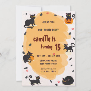 Dark cat birthday party invitation