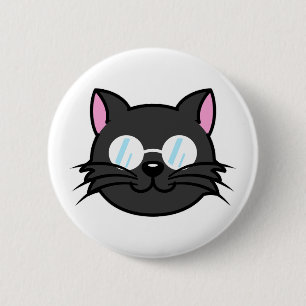 Dark Cat Black Cat Grey Cat Wearing Glasses 6 Cm Round Badge