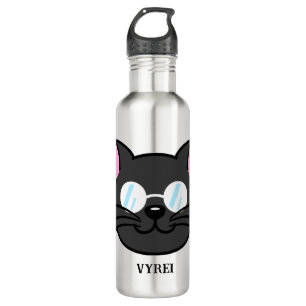Dark Cat Black Cat Grey Cat Wearing Glasses 710 Ml Water Bottle