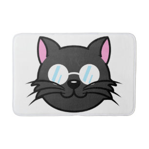 Dark Cat Black Cat Grey Cat Wearing Glasses Bath Mat