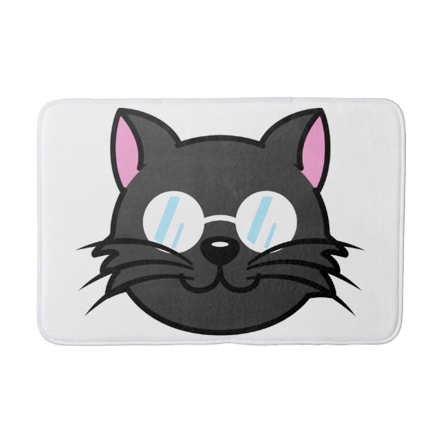 Dark Cat Black Cat Grey Cat Wearing Glasses Bath Mat (Front)
