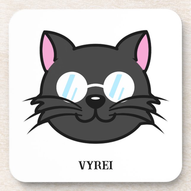 Dark Cat Black Cat Grey Cat Wearing Glasses Coaster (Front)