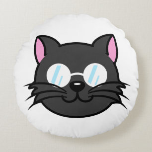 Dark Cat Black Cat Grey Cat Wearing Glasses Round Cushion