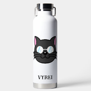 Dark Cat Black Cat Grey Cat Wearing Glasses Water Bottle