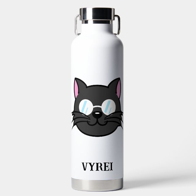Dark Cat Black Cat Grey Cat Wearing Glasses Water Bottle (Front)