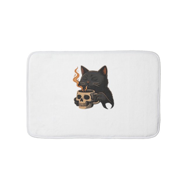 Dark Cat Coffee With Skull Mug Oversized T-Shirt Bath Mat (Front)