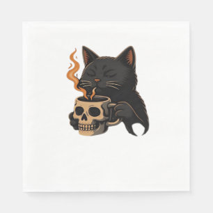 Dark Cat Coffee With Skull Mug Oversized T-Shirt Napkin