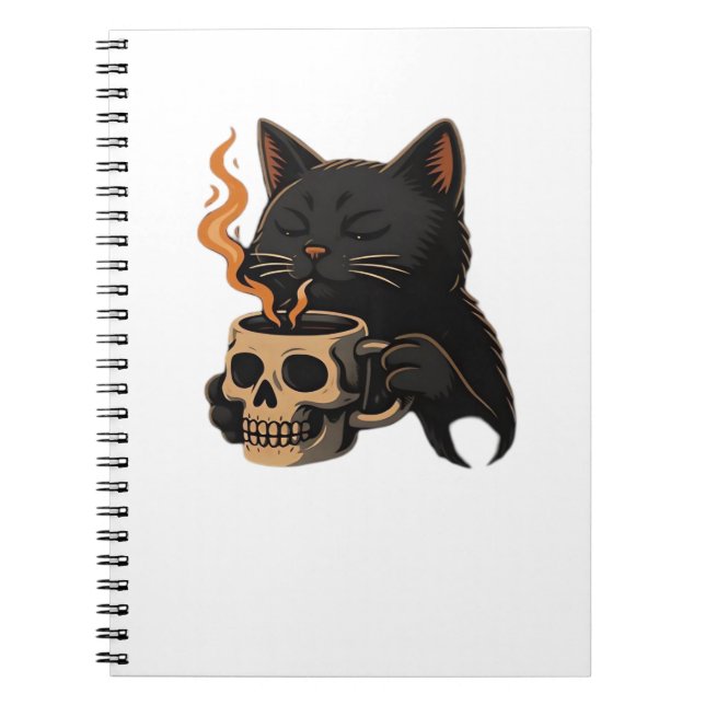 Dark Cat Coffee With Skull Mug Oversized T-Shirt Notebook (Front)