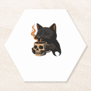 Dark Cat Coffee With Skull Mug Oversized T-Shirt Paper Coaster