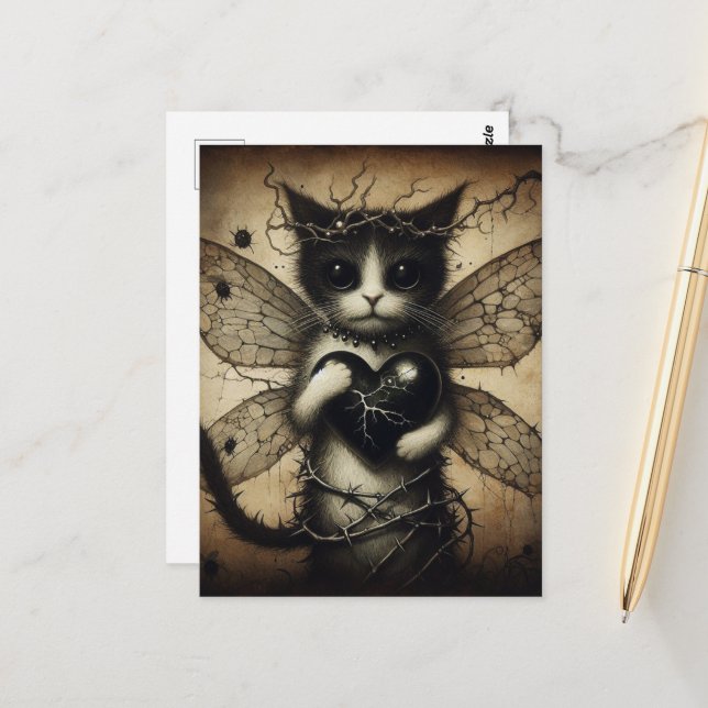 Dark Cat Fairy Postcard (Front/Back In Situ)
