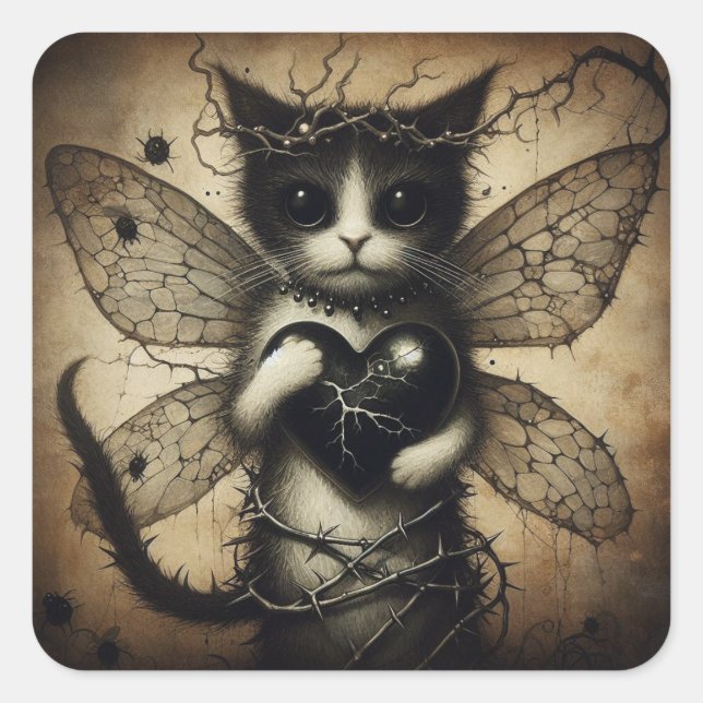 Dark Cat Fairy Square Sticker (Front)