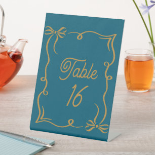 Dark Cayan Wedding Table Number Acrylic Pedestal  Sign