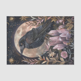Dark Celestial Floral Raven & Crystals Decoupage Tissue Paper