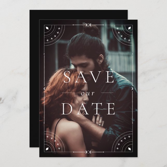Dark Celestial Moon & Stars Save Date Invitation (Front/Back)