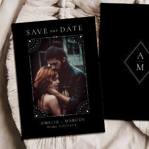 Dark Celestial Moon & Stars Save Date Invitation
