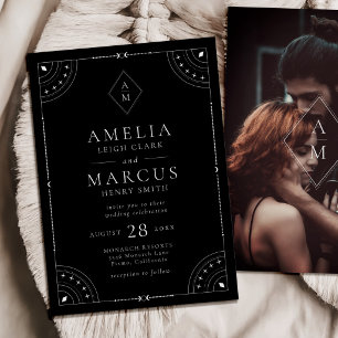 Dark Celestial Moon & Stars Wedding Invitation