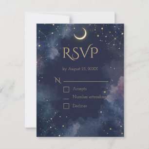 Dark Celestial RSVP Card Crescent Moon & QR Code