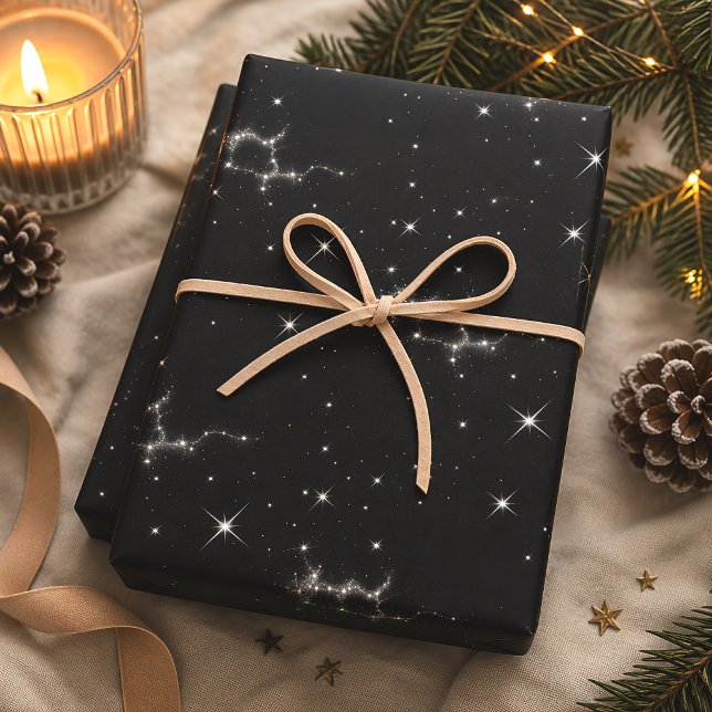 Dark Celestial Silver Constellation Stars Wrapping Paper Sheet (Creator Uploaded)