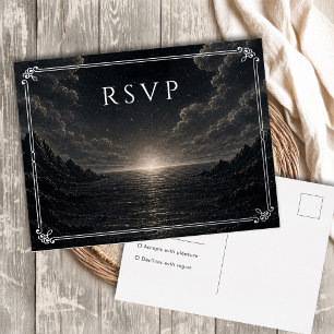 Dark Celestial Silver Foil Moon Star Wedding RSVP Holiday Postcard