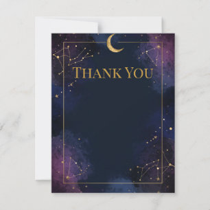 Dark Celestial Thank You Card Gold Stars, Moon