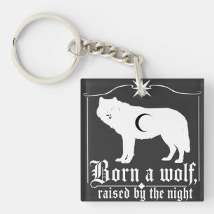 Dark Celestial Wolf Silhouette Gothic Art Key Ring