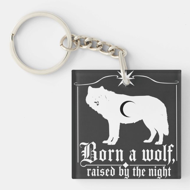 Dark Celestial Wolf Silhouette Gothic Art Key Ring (Front)