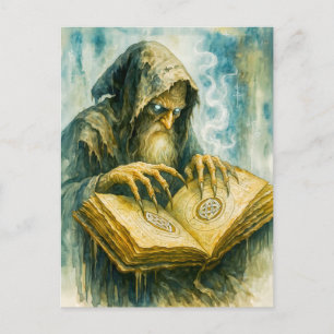 Dark Celtic druid with spellbook and claws Holiday Postcard