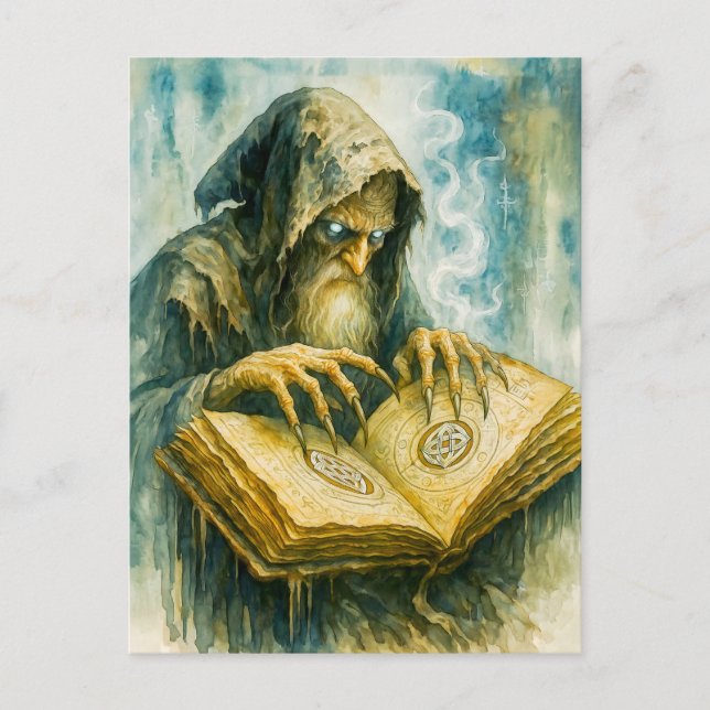 Dark Celtic druid with spellbook and claws Holiday Postcard (Front)