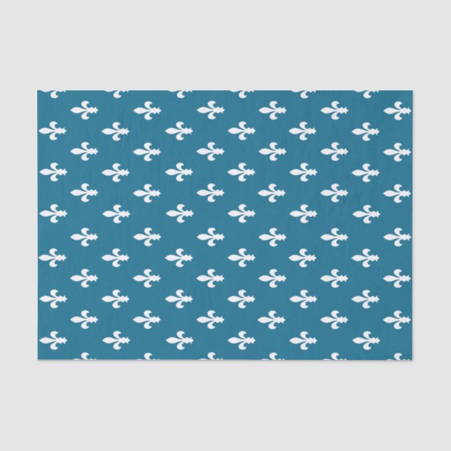 Dark Cerulean Victorian Fleur de Lys Tissue Paper (Front)