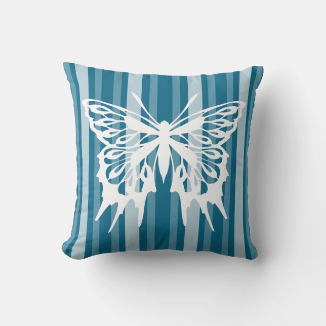 Dark Cerulean Victorian Stripe with Butterfly Cushion (Front)