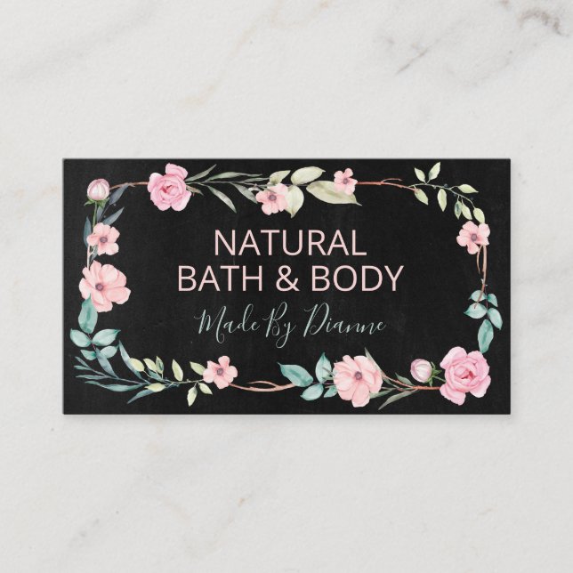 Dark Chalkboard Wreath Handmade Spa, Bath And Body Business Card (Front)