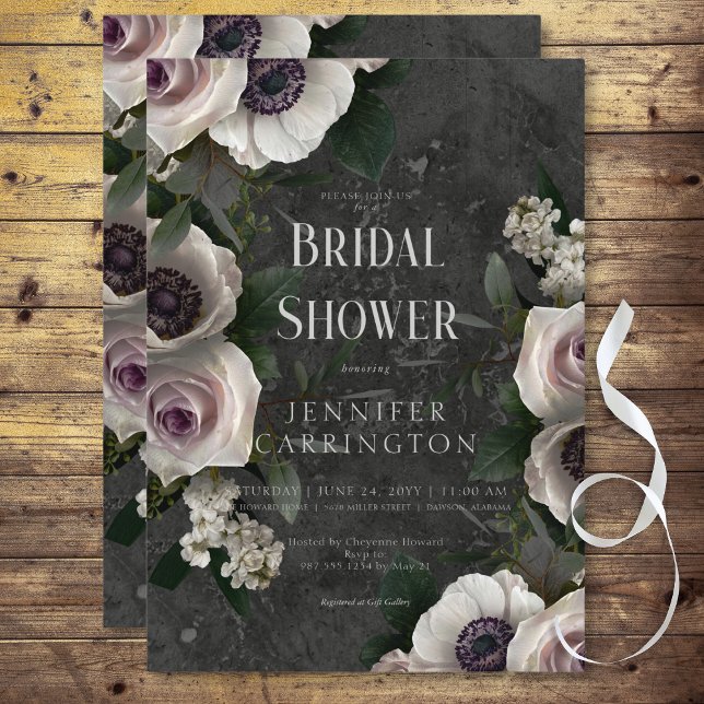 Dark Charcoal Elegant Floral Modern Bridal Shower Invitation (Dark Charcoal Elegant Floral Modern Bridal Shower Invitation)