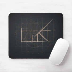 Dark Charcoal Geometric Architectural Line Art Mouse Mat