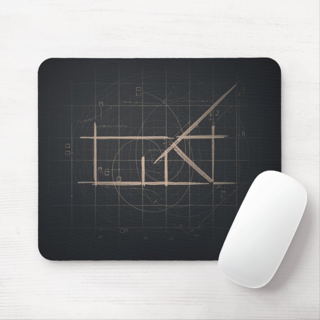 Dark Charcoal Geometric Architectural Line Art  Mouse Mat (With Mouse)