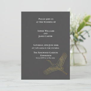 Dark Charcoal Gold Heron Scottish Wedding Invitation