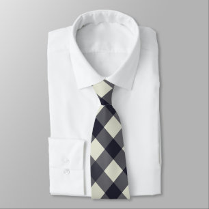 Dark Charcoal, Slate, Light Beige Diagonal Gingham Tie