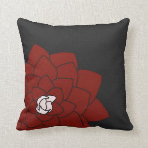 Dark Charcoal Throw Pillow with Red Flower