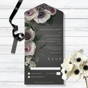 Dark Charcoal & White Floral Modern No Dinner All In One Invitation