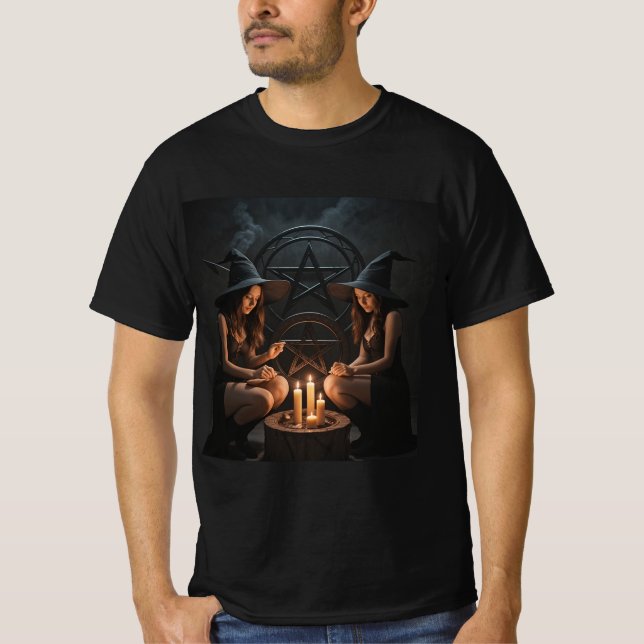 Dark Charms: Two Witch in Action T-Shirt (Front)