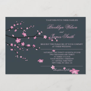 Dark Cherry Blossom Wedding Invitations