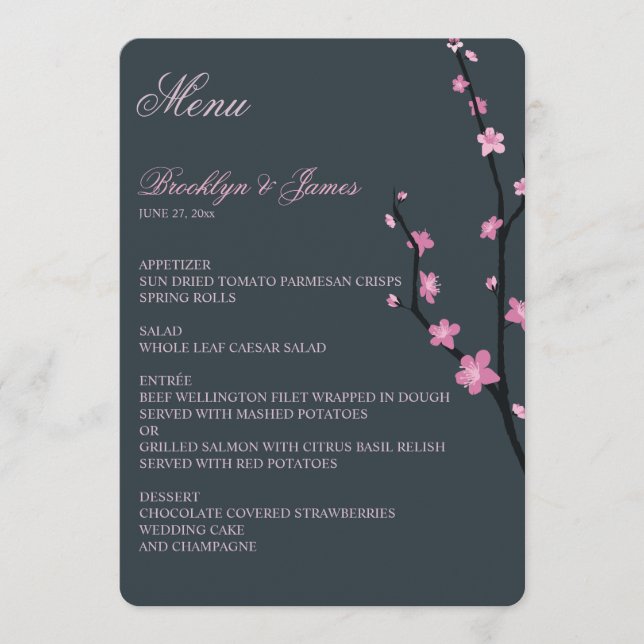 Dark Cherry Blossom Wedding Menu (Front)
