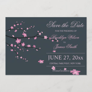 Dark Cherry Blossom Wedding Save The Date Cards