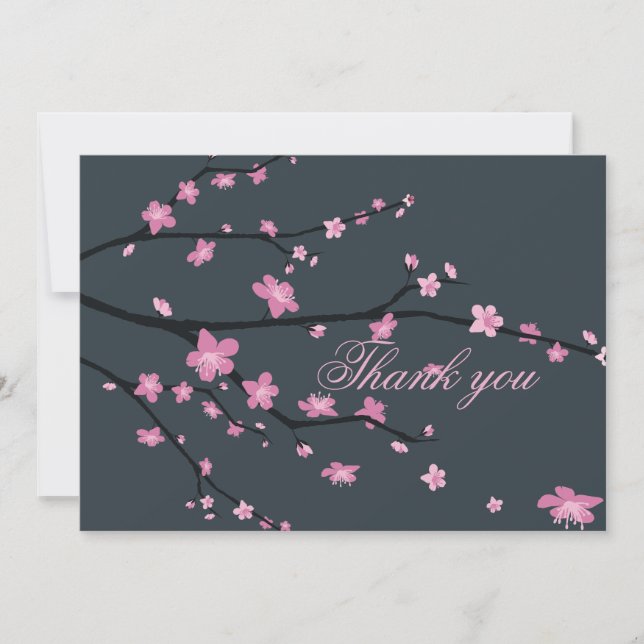 Dark Cherry Blossom Wedding Thank You Cards (Front)
